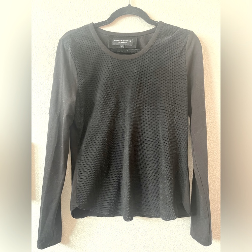 Brooke & Goldie Black Long Sleeve Mesh Suede Top